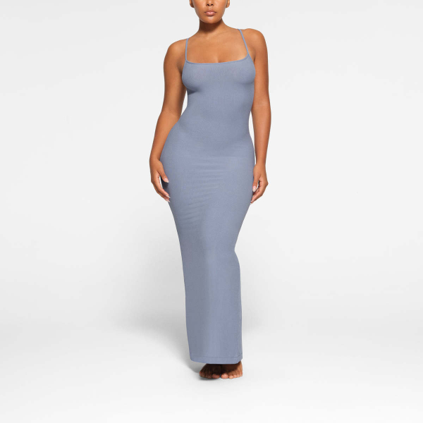 SKIMS SOFT LOUNGE LONG SLIP DRESS SLATE/