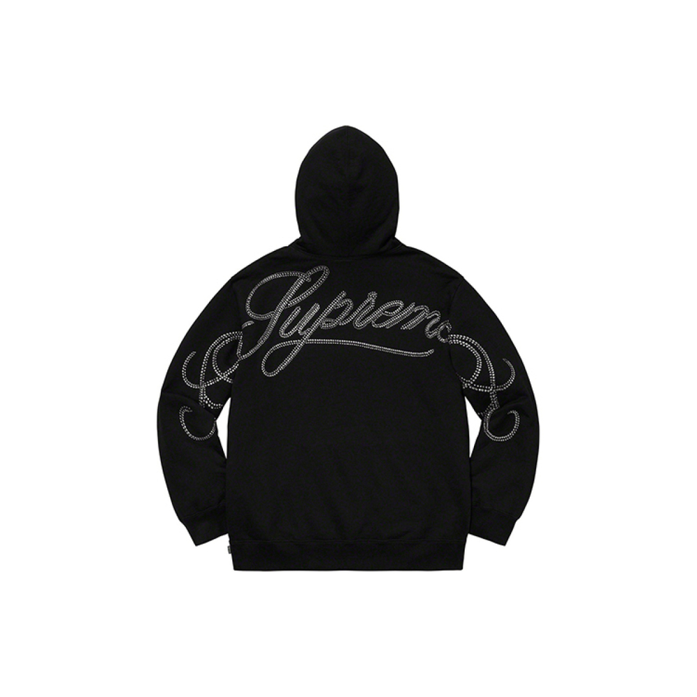 Supreme FW19 Week 12 Rhinestone Script Hooded Sweatshirt Black
