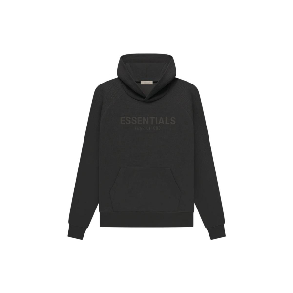 Fear of God Essentials SS23 waffle Raglan Hoodie off Black Logo