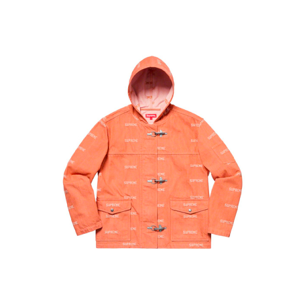 Supreme SS19 Logo Denim Turnout Jacket Orange Logo