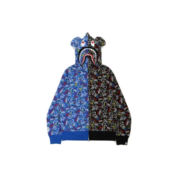 BAPE BE@RBRICK Camo x BE@R Shark Half Full Zip Hoodie Multi