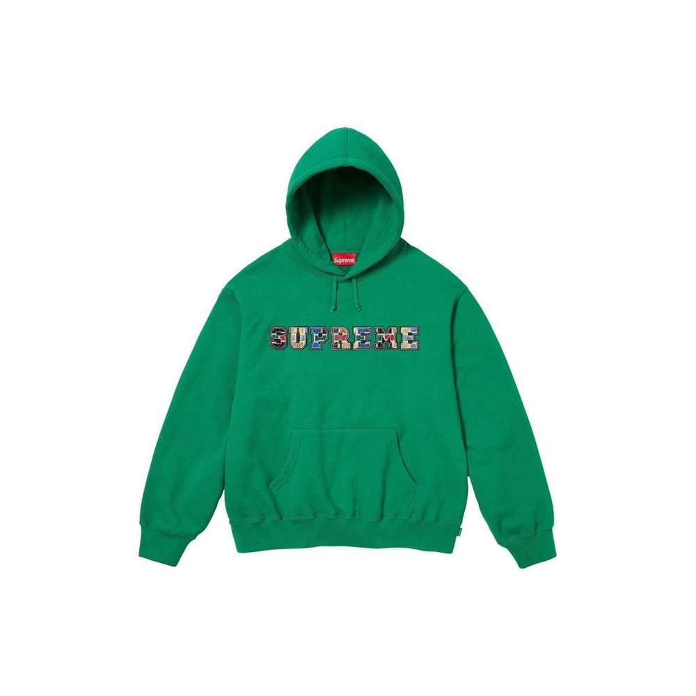 Supreme FW23 WEEK4 COLLEGIATE PATCHWORK LEATHER HOODED SWEATSHIRT Logo