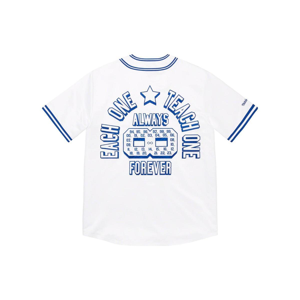 Supreme SS23 Week 1 x MITCHELL & NESS SATIN BASEBALL JERSEY Logo T