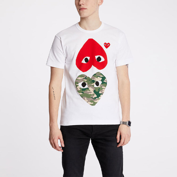 CDG Play Camouflage With Upside Down Heart T-Shirt T