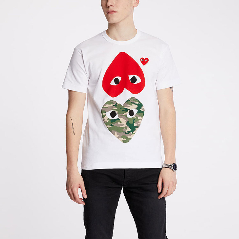 CDG Play Camouflage With Upside Down Heart T-Shirt T
