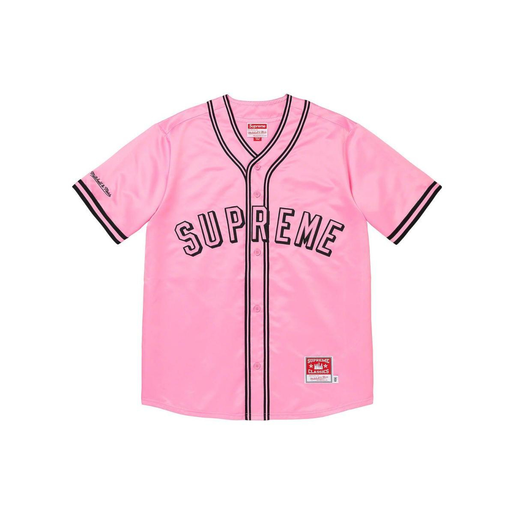 Supreme SS23 Week 1 x MITCHELL & NESS SATIN BASEBALL JERSEY Logo T