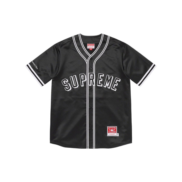 Supreme SS23 Week 1 x MITCHELL & NESS SATIN BASEBALL JERSEY Logo T
