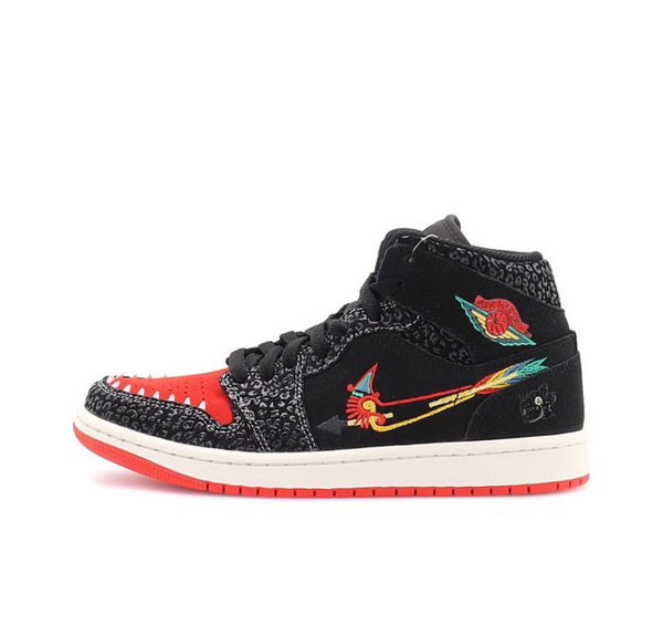 Air Jordan 1 mid se siempre familia Homogeneous Black Red for Retro Basketball Shoes