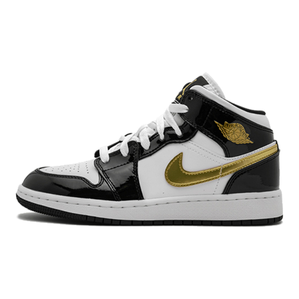 Jordan Air Jordan 1 Mid Patent Black White Gold