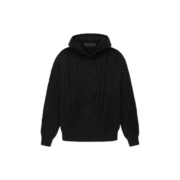 Fear of God Essentials The Black Collection SS23 Cable Knit Hoodie Jet Black