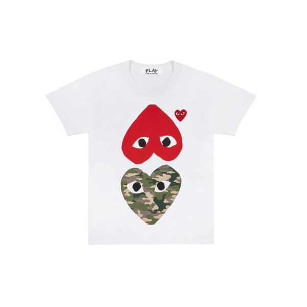 CDG Play Camouflage With Upside Down Heart T-Shirt T