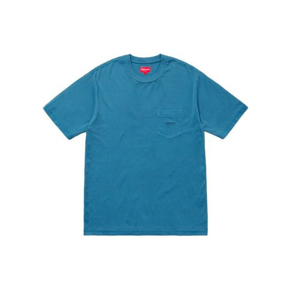 Supreme SS18 Overdyed Pocket Tee Washed Dark Blue Logo T