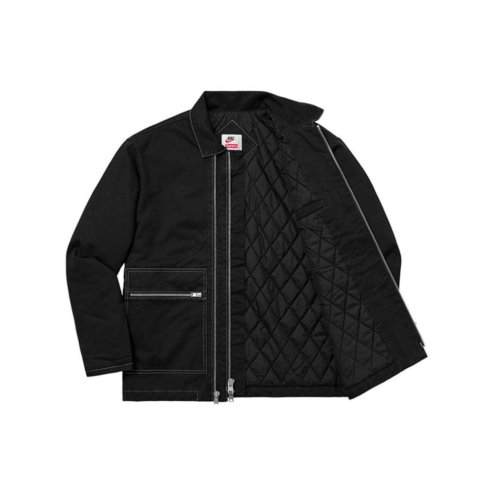 Supreme FW18 x Nike Double Zip Quilted Work Jacket Black Logo