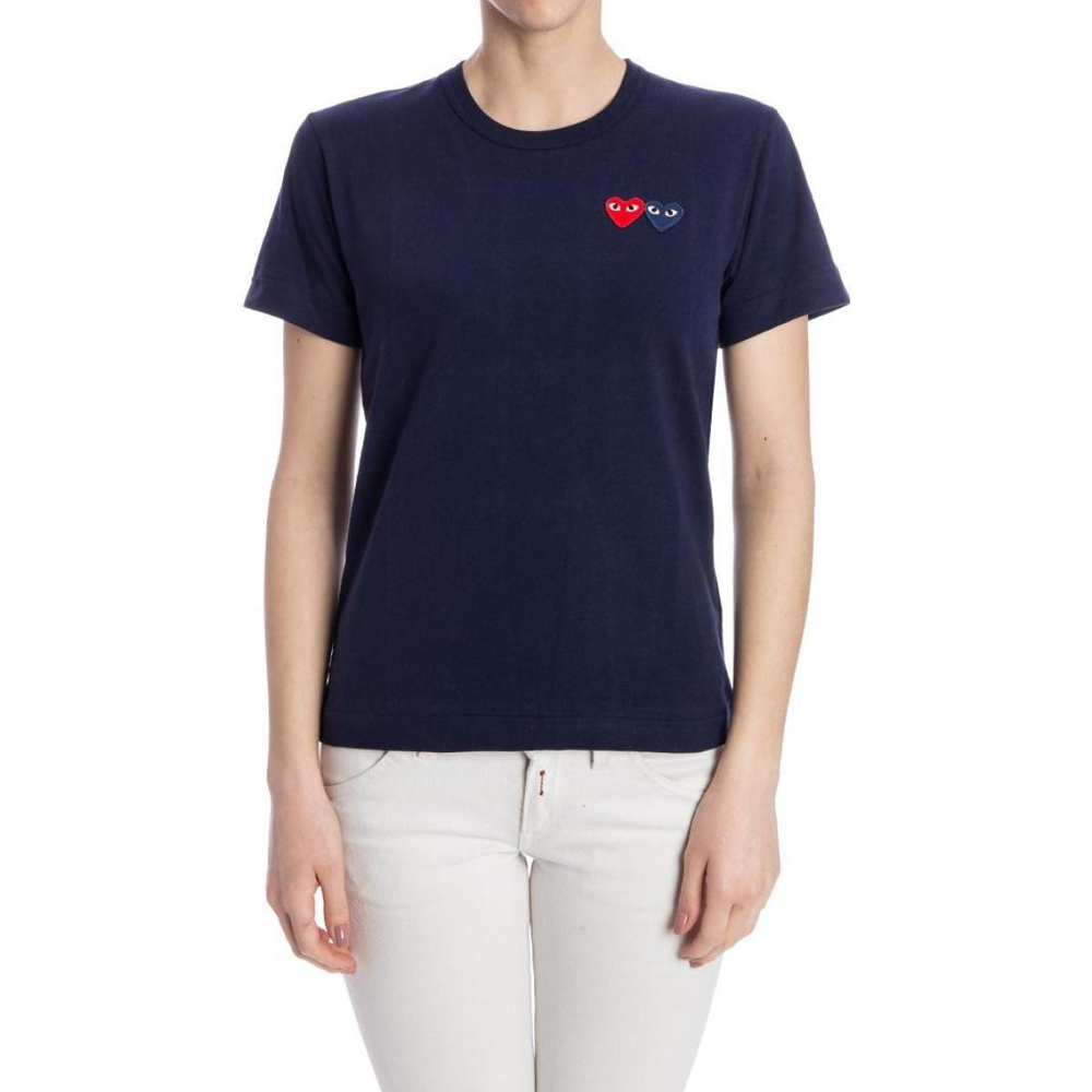 CDG Play Double Heart T-Shirt Navy T