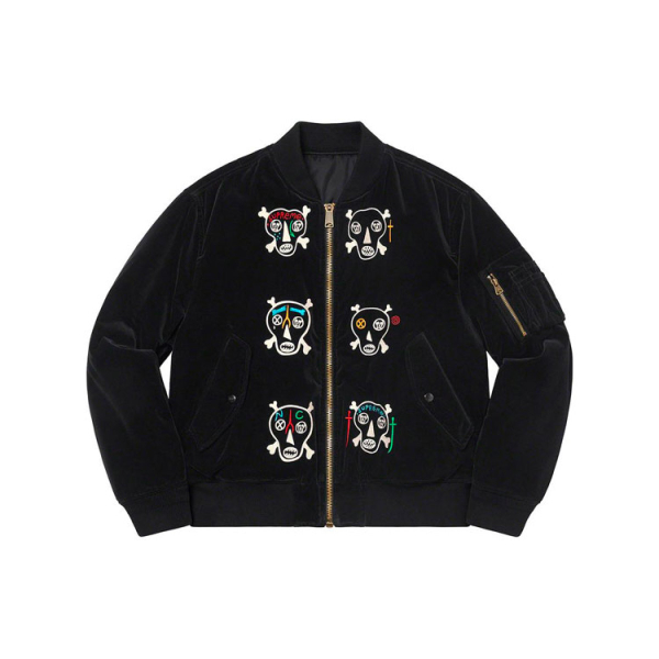 Supreme SS21 Week7 Clayton Patterson Skulls Embroidered Velvet MA-1