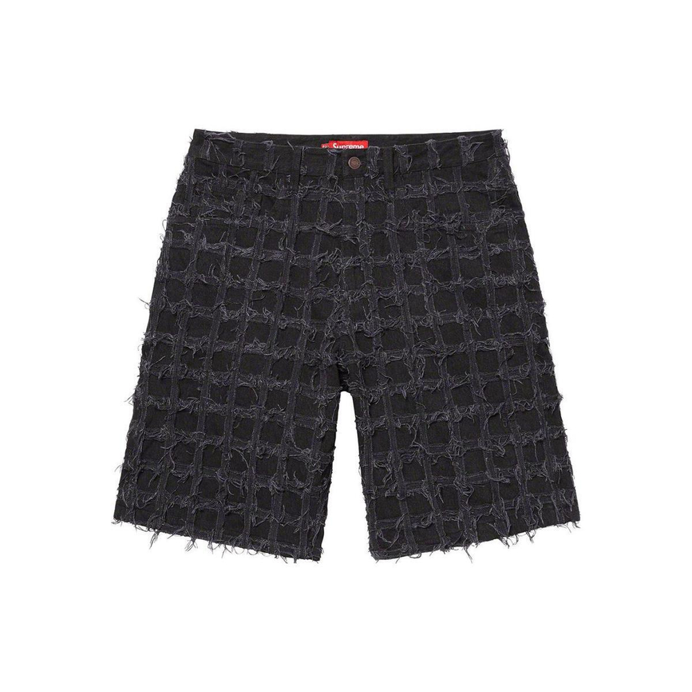 Supreme SS23 WEEK16 FRAYED PATCHWORK BAGGY DENIM SHORT logo