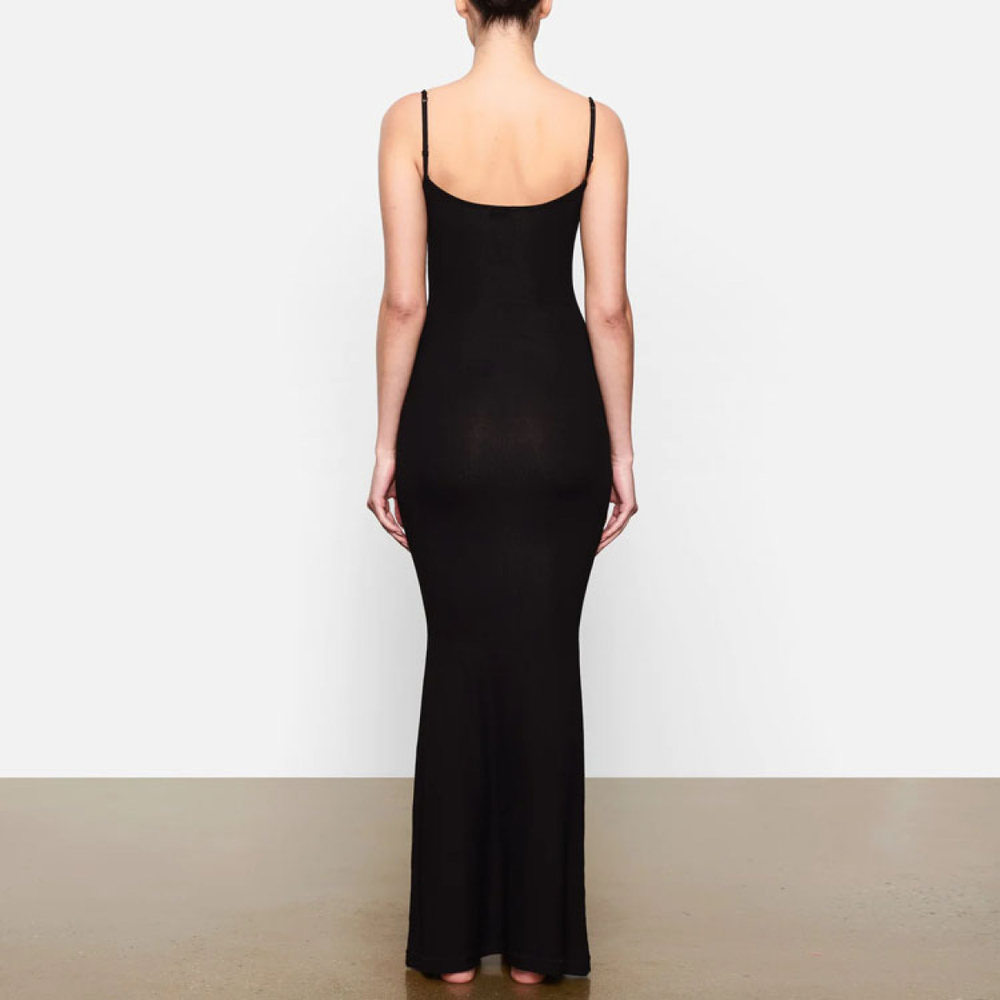 SKIMS SOFT LOUNGE LONG SLIP DRESS ONYX/