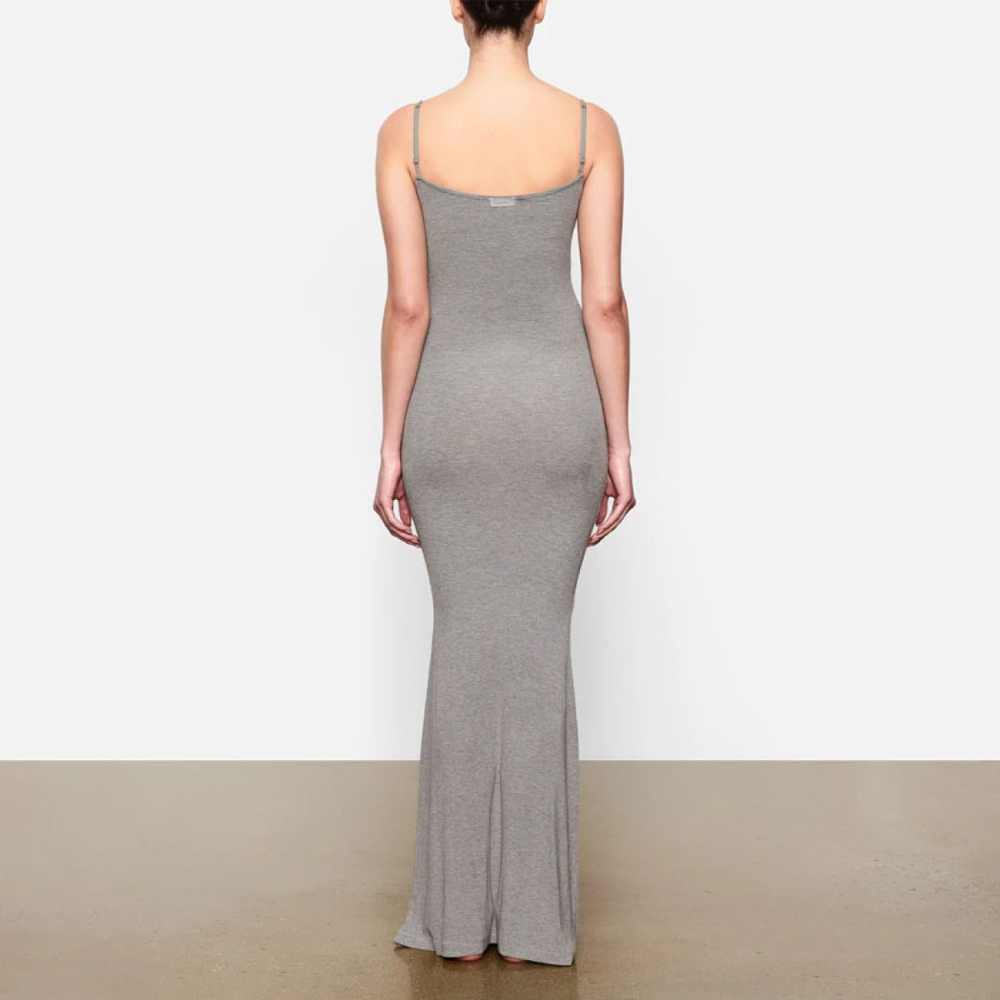 SKIMS SOFT LOUNGE LONG SLIP DRESS /HEATHER GREY/GRAY