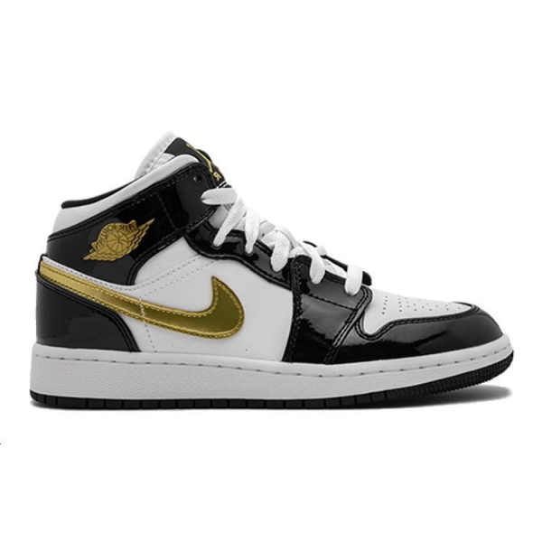 Jordan Air Jordan 1 Mid Patent Black White Gold