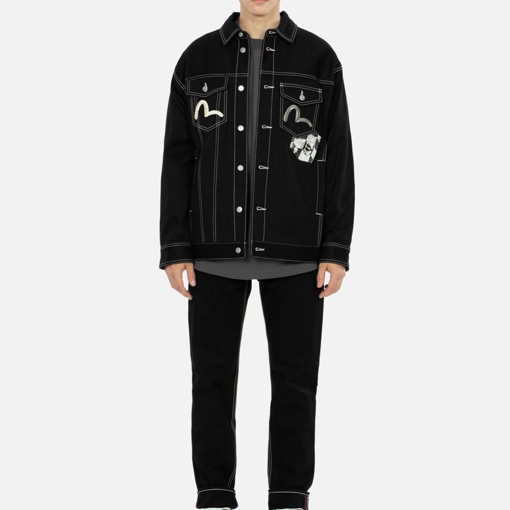 EVISU Multi-Pocket Loose Fit Denim Shirt Jacket