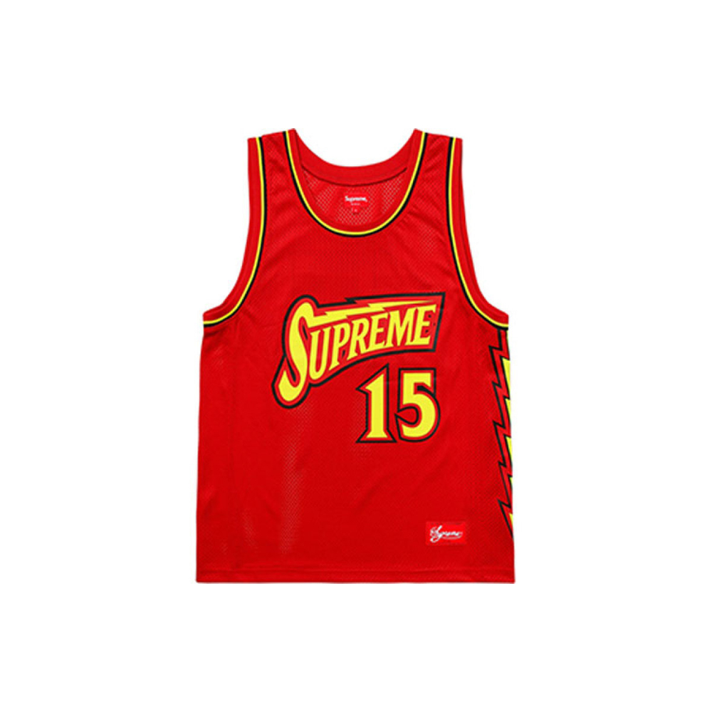 Supreme SS18 Bolt Basketball Jersey Red LOGO