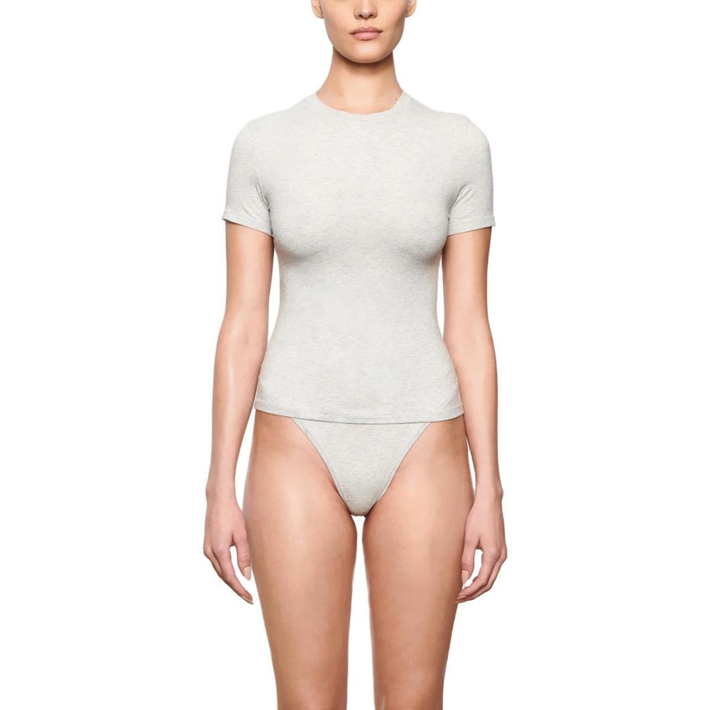 SKIMS COTTON JERSEY T-SHIRT T /LIGHT HEATHER GREY