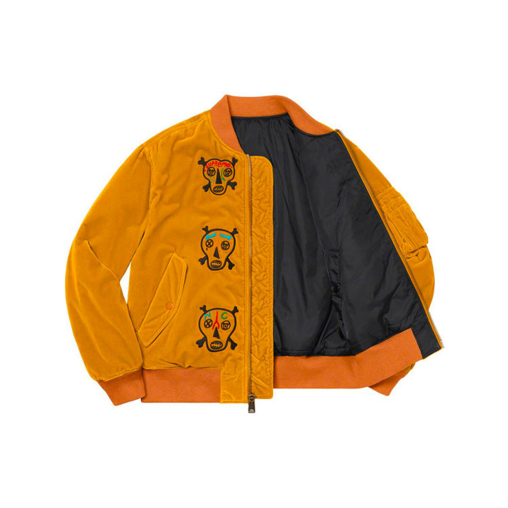 Supreme SS21 Week7 Clayton Patterson Skulls Embroidered Velvet MA-1