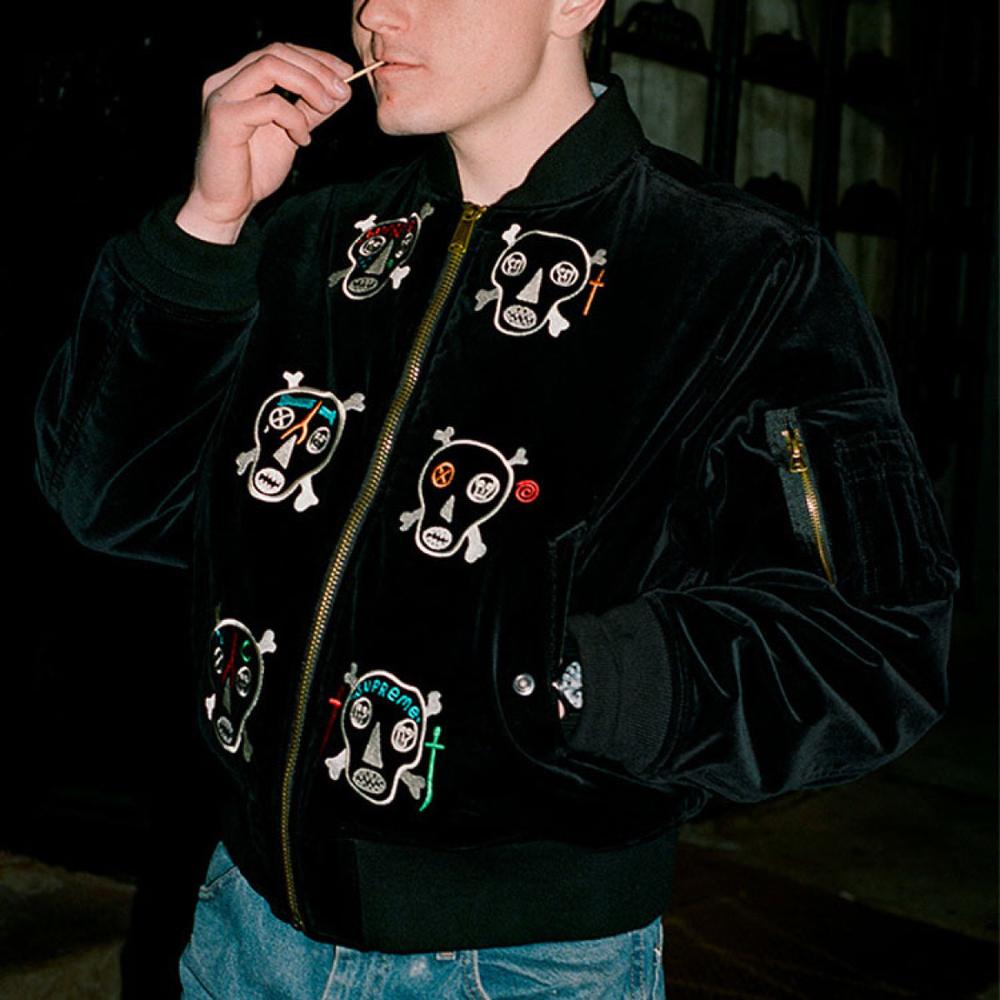 Supreme SS21 Week7 Clayton Patterson Skulls Embroidered Velvet MA-1