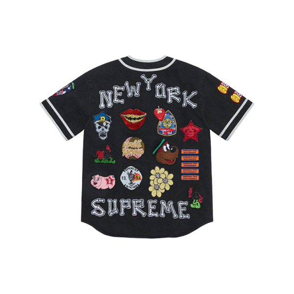 Supreme Week 10 Patches Denim Baseball Jersey V