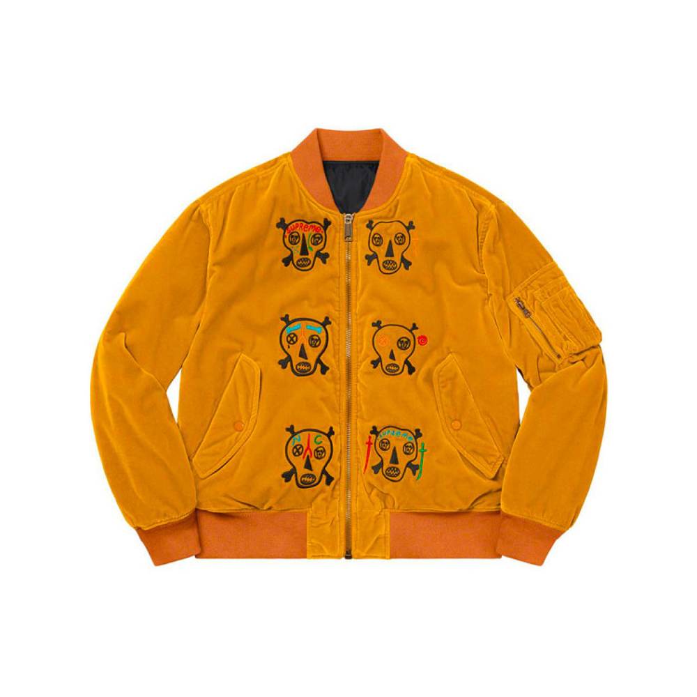 Supreme SS21 Week7 Clayton Patterson Skulls Embroidered Velvet MA-1