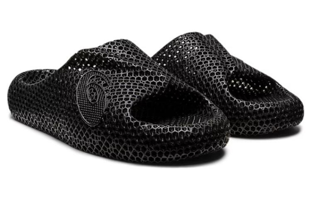 Asics simple hollow non-slip one-word slippers for men and women in the same style black