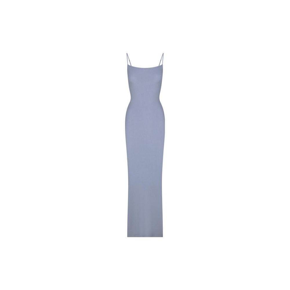 SKIMS SOFT LOUNGE LONG SLIP DRESS SLATE/