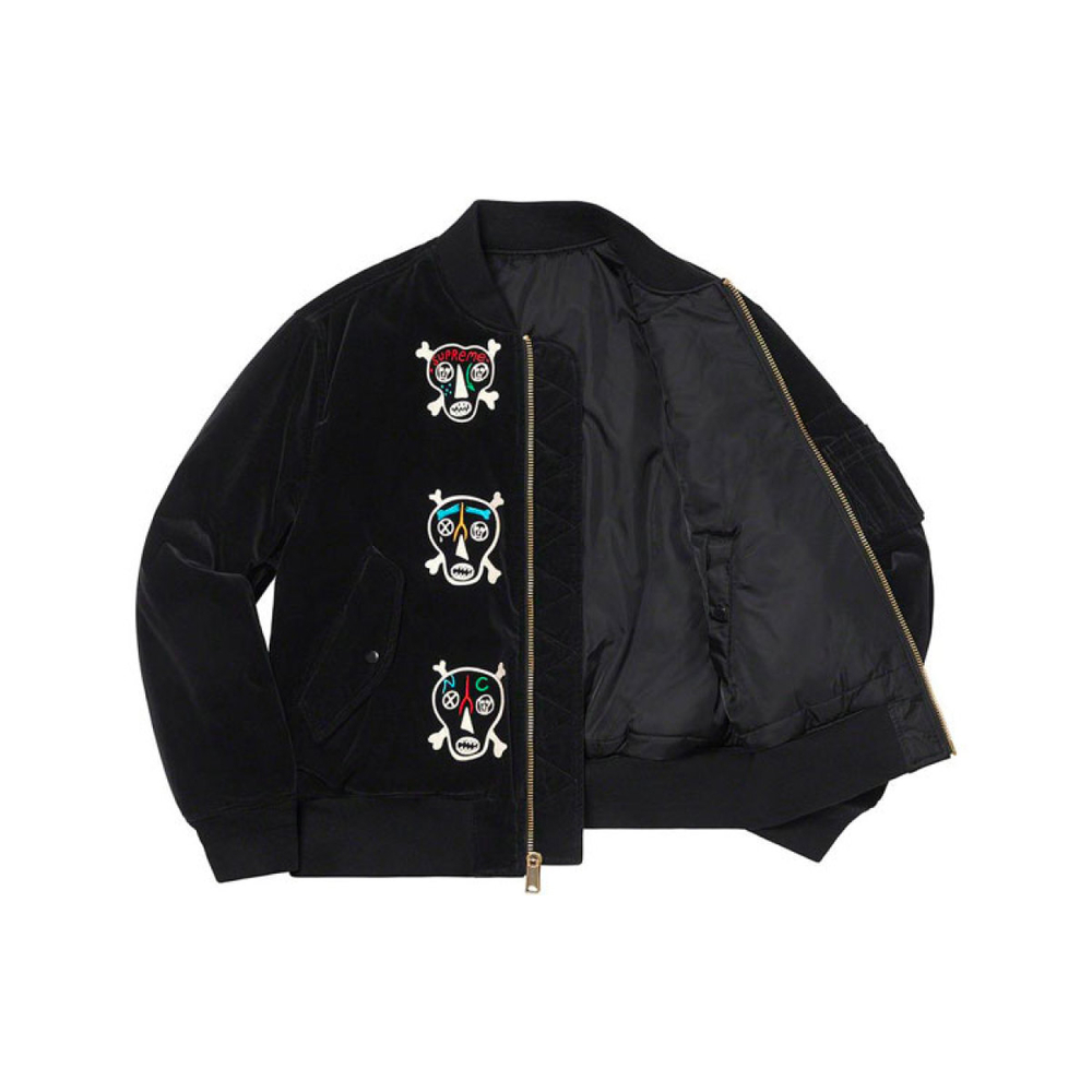 Supreme SS21 Week7 Clayton Patterson Skulls Embroidered Velvet MA-1