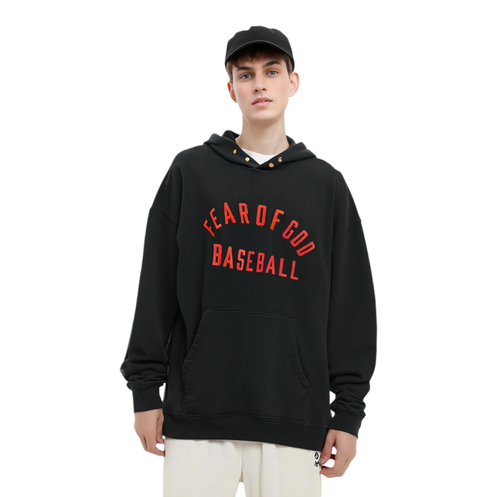 Fear of God Baseball Hoodie Vintage Black Logo