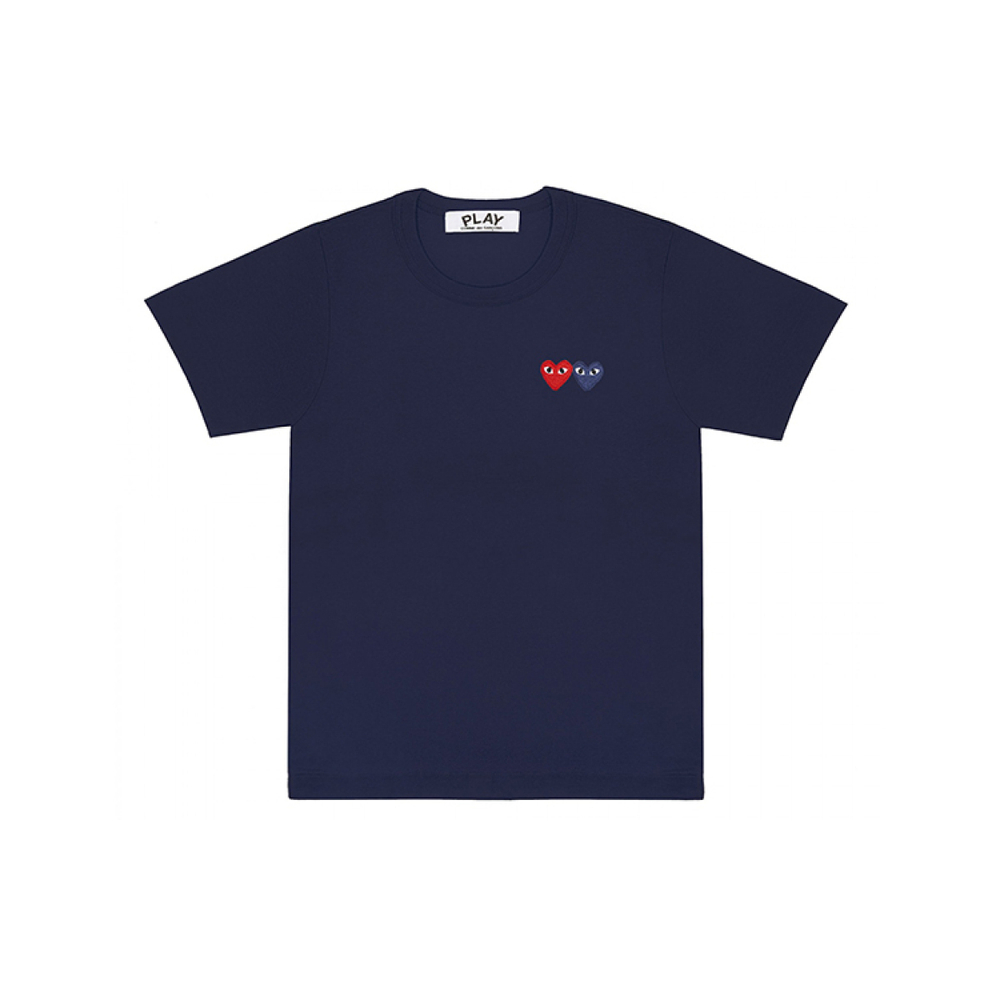 CDG Play Double Heart T-Shirt Navy T