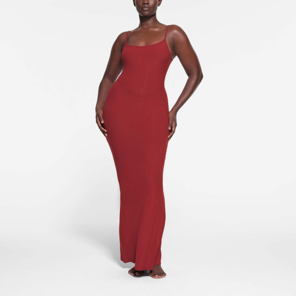 SKIMS SOFT LOUNGE LONG SLIP DRESS BRICK/