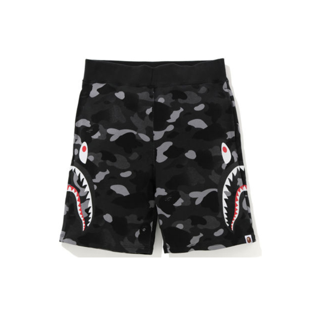 A BATHING APE Double Knit Side Shark Shorts Black
