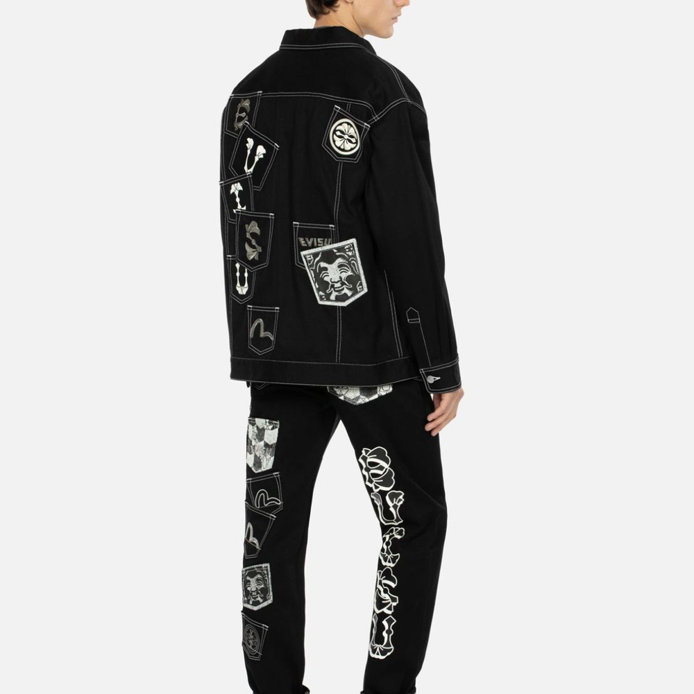 EVISU Multi-Pocket Loose Fit Denim Shirt Jacket