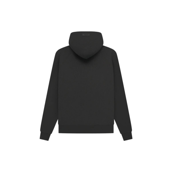 Fear of God Essentials SS23 waffle Raglan Hoodie off Black Logo