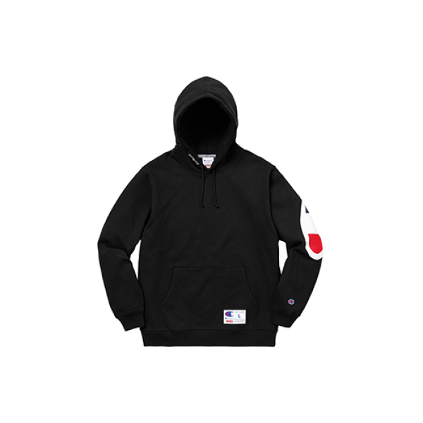 Supreme SS18 Champion Hooded Sweatshirt Black Logo