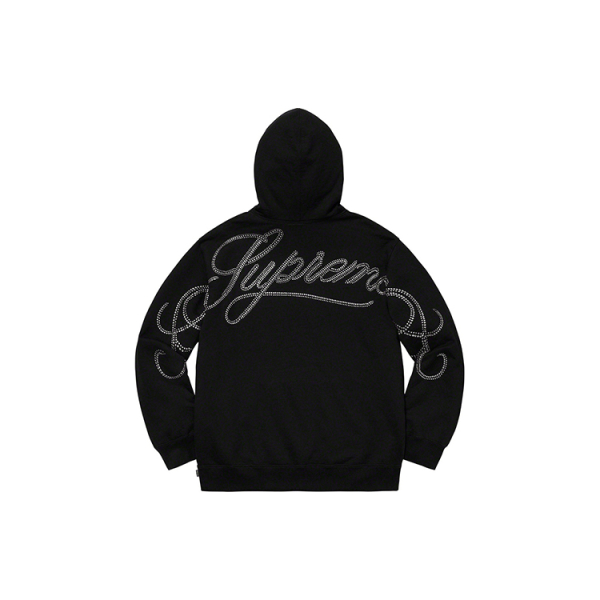 Supreme FW19 Week 12 Rhinestone Script Hooded Sweatshirt Black