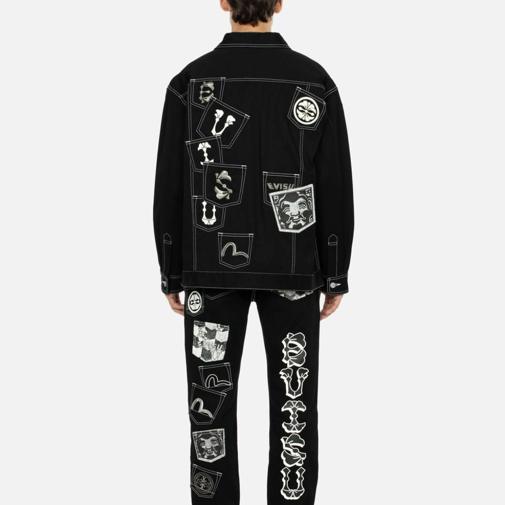 EVISU Multi-Pocket Loose Fit Denim Shirt Jacket