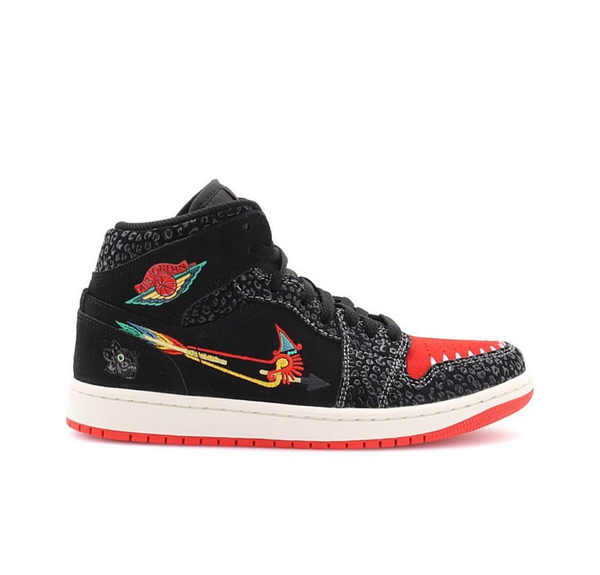Air Jordan 1 mid se siempre familia Homogeneous Black Red for Retro Basketball Shoes