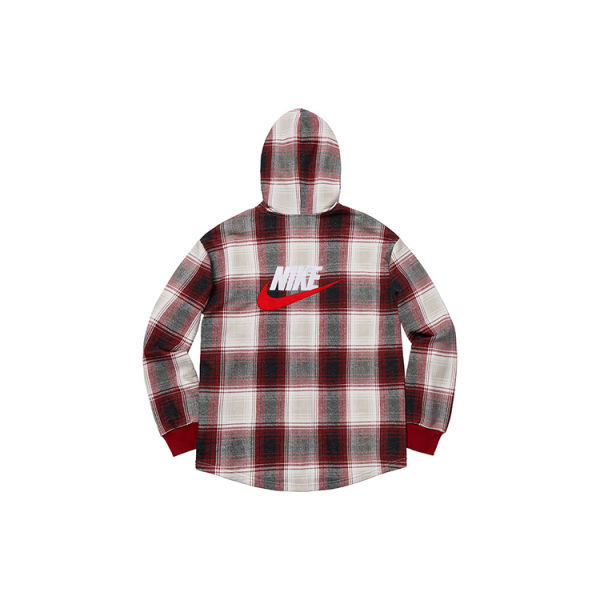 Supreme FW18 x Nike Plaid Hooded Sweatshirt Burgundy