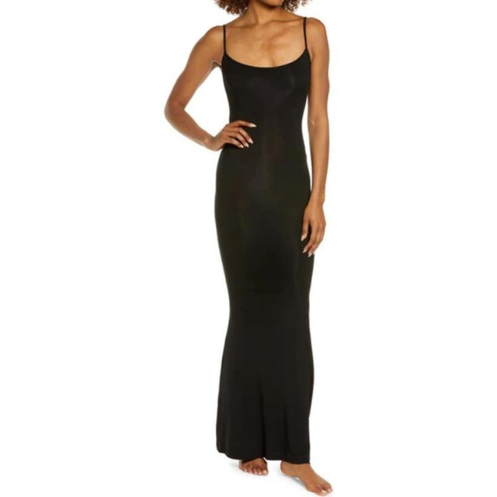 SKIMS SOFT LOUNGE LONG SLIP DRESS ONYX/
