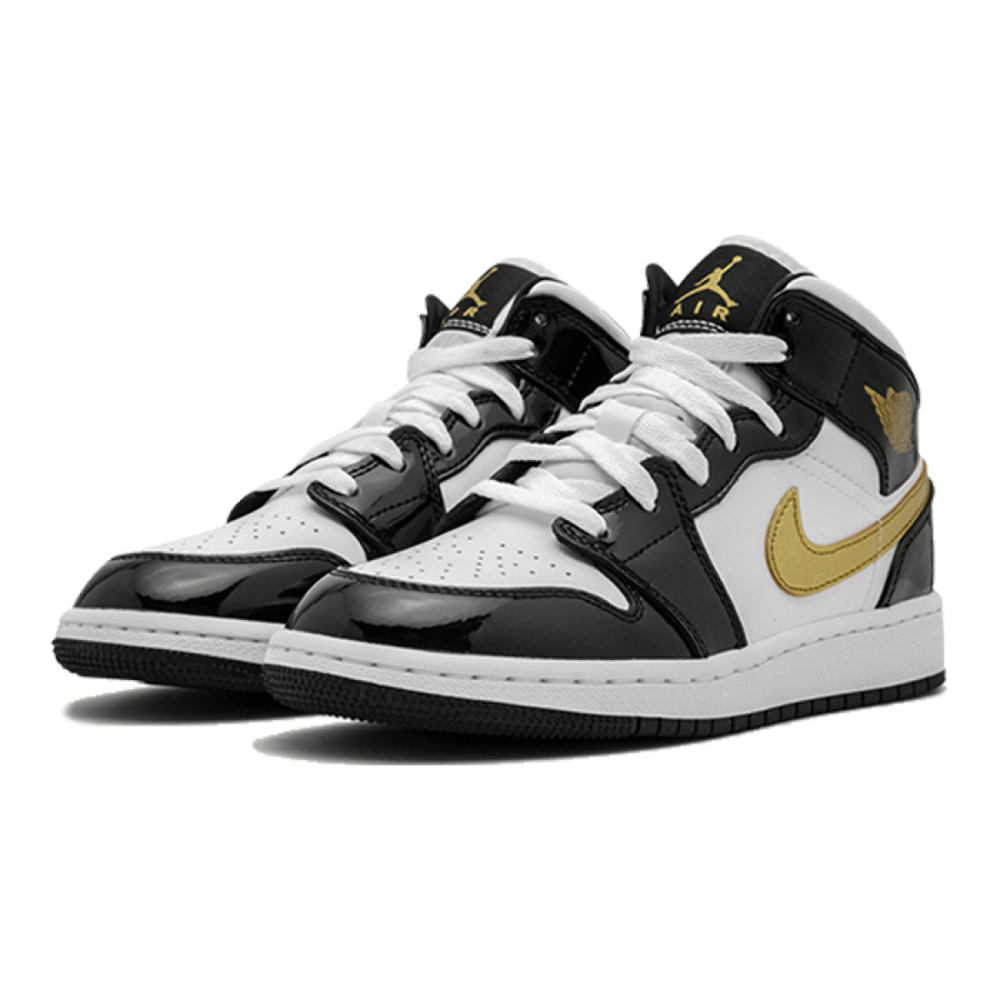 Jordan Air Jordan 1 Mid Patent Black White Gold