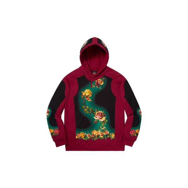 Supreme SS19 x Jean Paul Gaultier Floral Print Hooded Sweatshirt Red