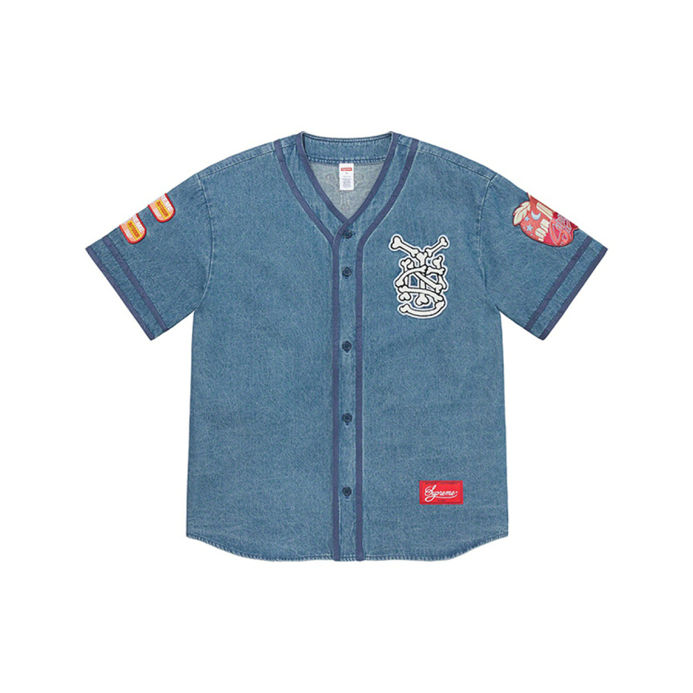Supreme Week 10 Patches Denim Baseball Jersey V