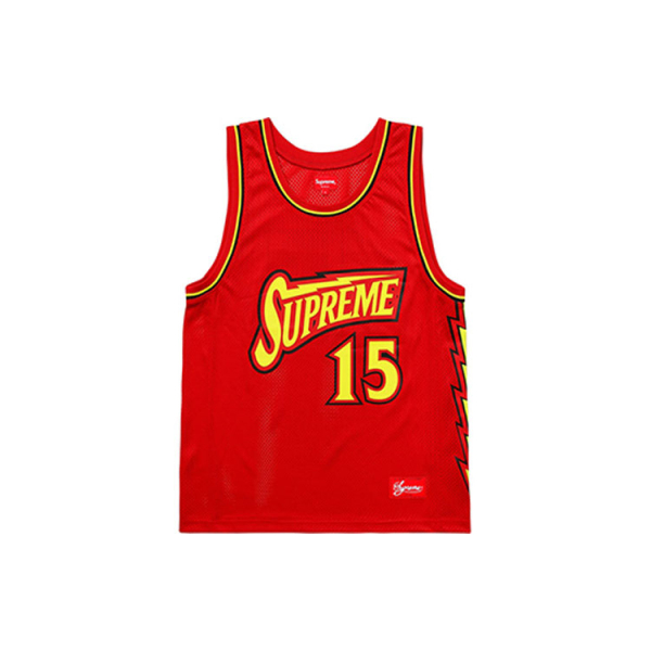 Supreme SS18 Bolt Basketball Jersey Red LOGO