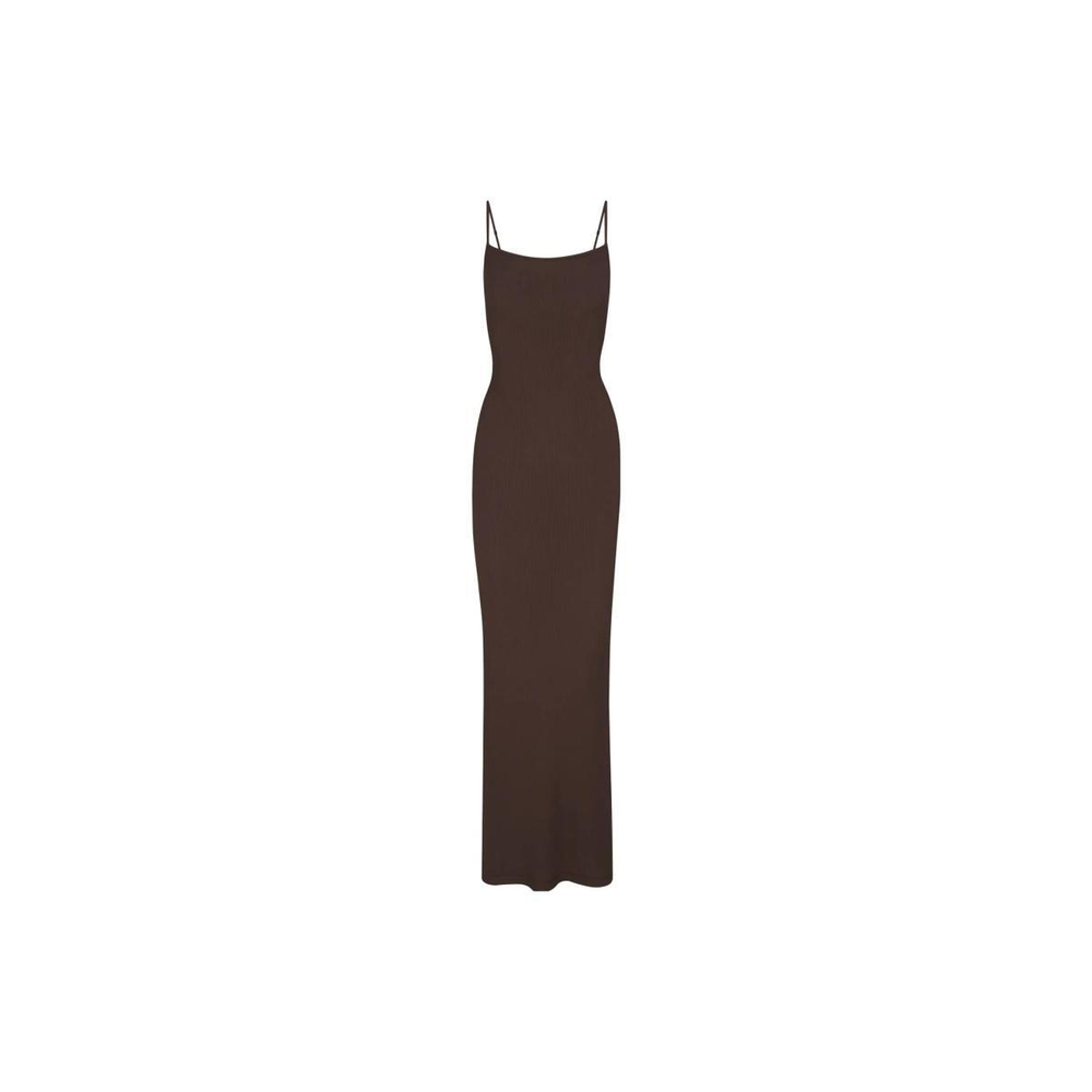 SKIMS SOFT LOUNGE LONG SLIP DRESS /COCOA